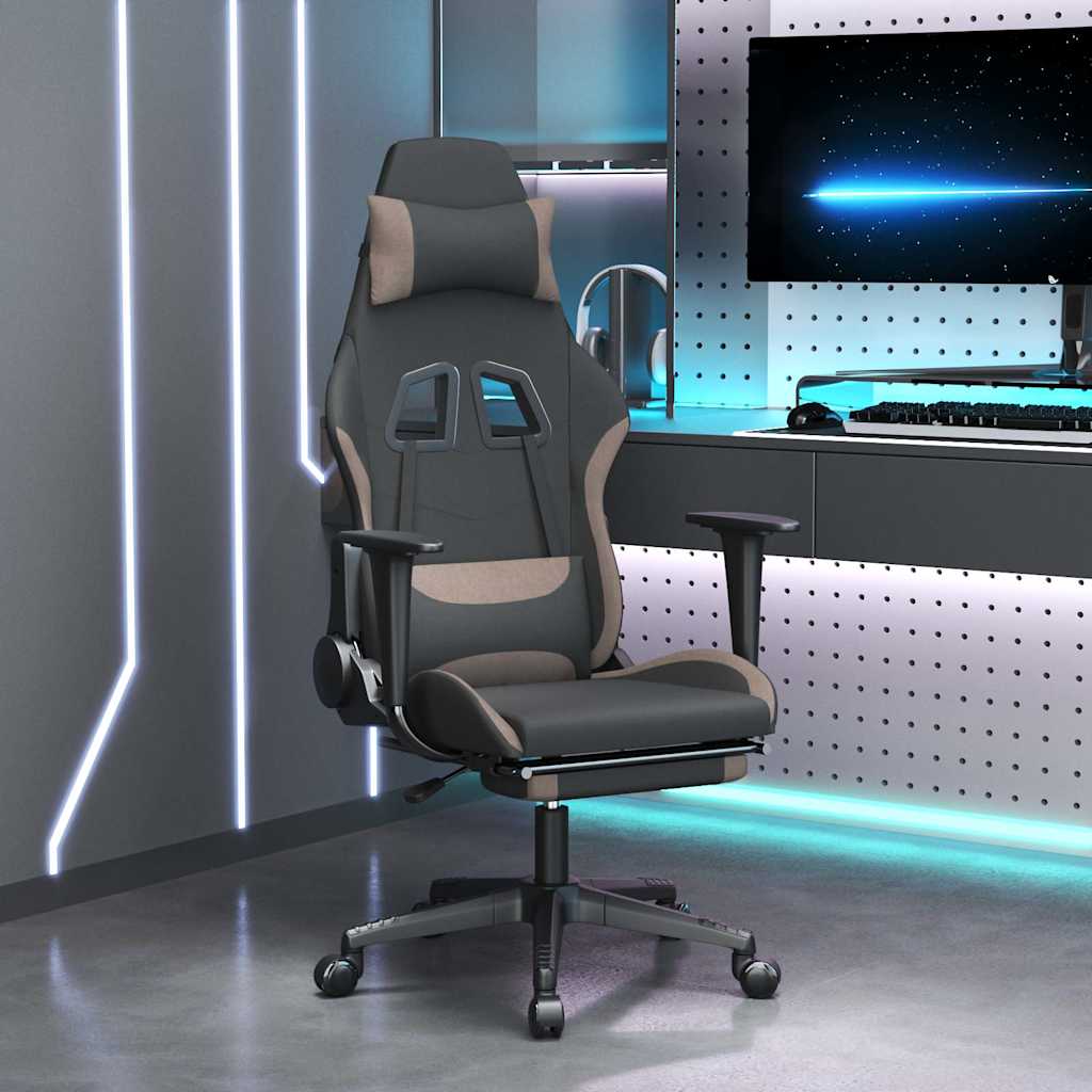vidaXL Καρέκλα Gaming Μαύρη & Taupe Υφασμάτινη με Υποπόδιο