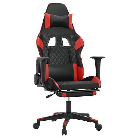 vidaXL Καρέκλα Gaming Μασάζ Υποπόδιο Μαύρο/Κόκκινο από Συνθετικό Δέρμα