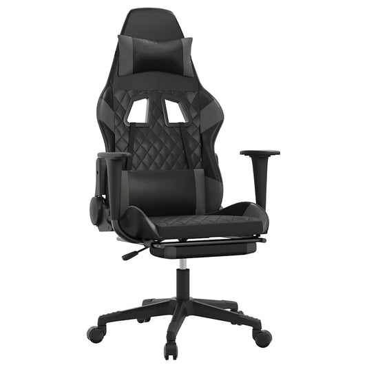 vidaXL Καρέκλα Gaming Μασάζ Υποπόδιο Μαύρο/Γκρι από Συνθετικό Δέρμα