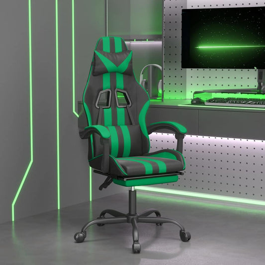 vidaXL Καρέκλα Gaming Μασάζ Υποπόδιο Μαύρο/Πράσινο από Συνθετικό Δέρμα