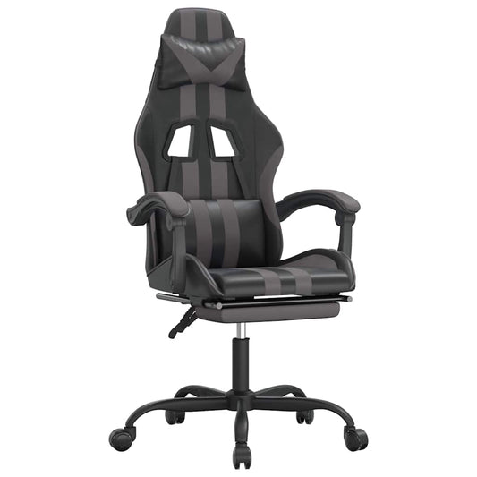 vidaXL Καρέκλα Gaming Μασάζ Υποπόδιο Μαύρο/Γκρι από Συνθετικό Δέρμα