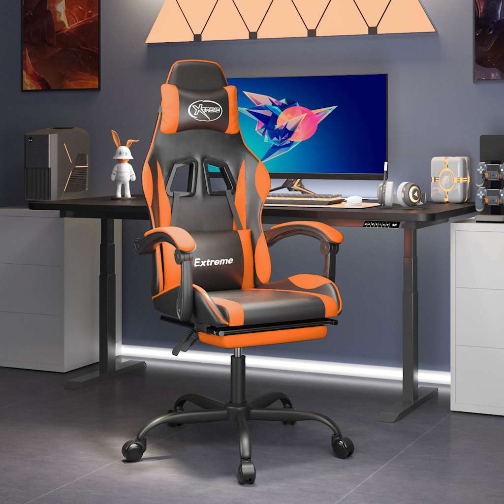 vidaXL Καρέκλα Gaming Μασάζ Υποπόδιο Μαύρο/Πορτοκαλί Συνθετικό Δέρμα
