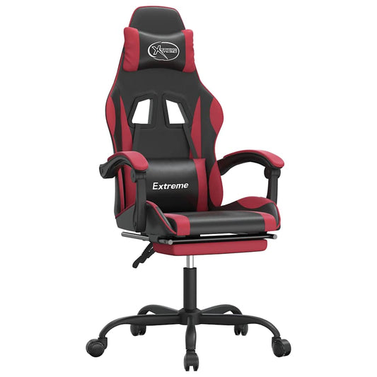 vidaXL Καρέκλα Gaming Μασάζ Υποπόδιο Μαύρο/Μπορντό από Συνθετικό Δέρμα