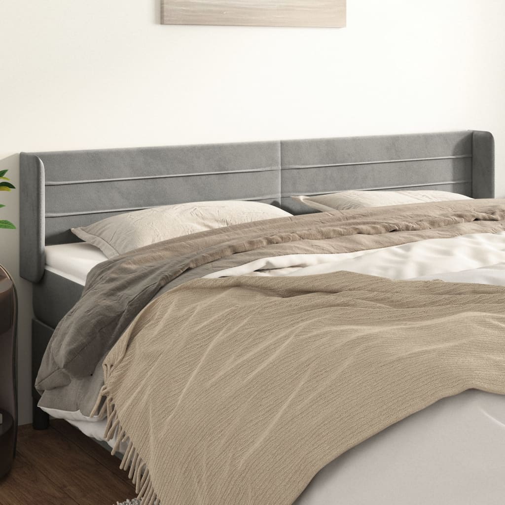 vidaXL Κεφαλάρι με Πτερύγια Ανοιχτό Γκρι 203x16x78/88 εκ. Βελούδινο