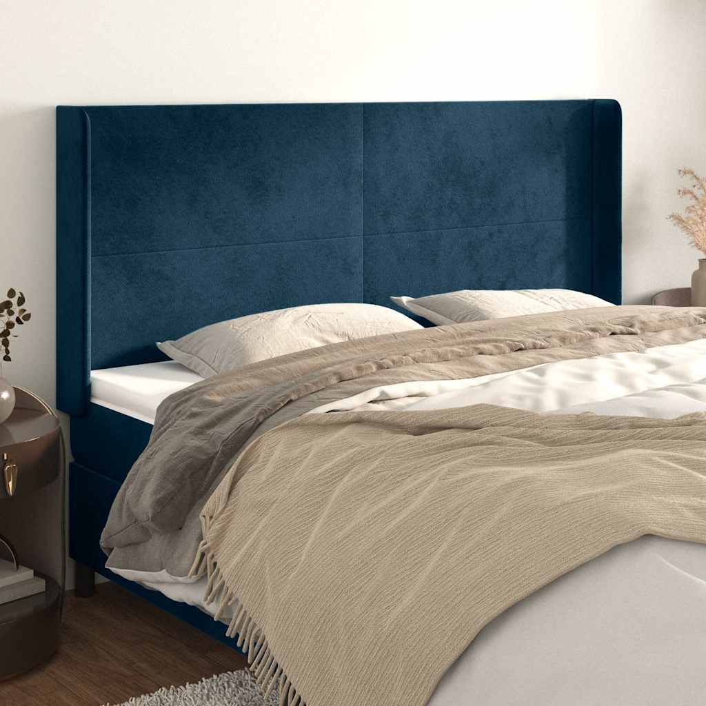 vidaXL Κεφαλάρι με Πτερύγια Σκούρο Μπλε 183x16x118/128 εκ. Βελούδινο