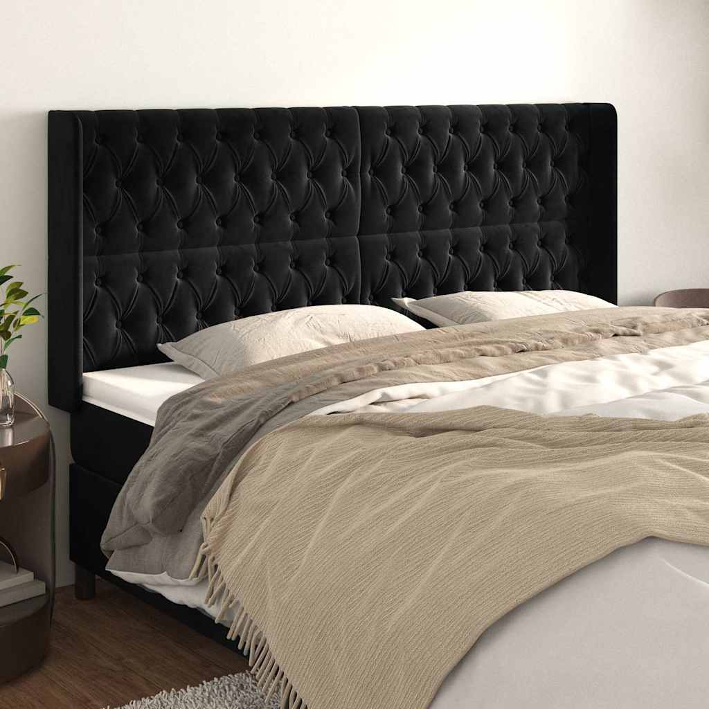 vidaXL Κεφαλάρι με Πτερύγια Μαύρο 183x16x118/128 εκ. Βελούδινο