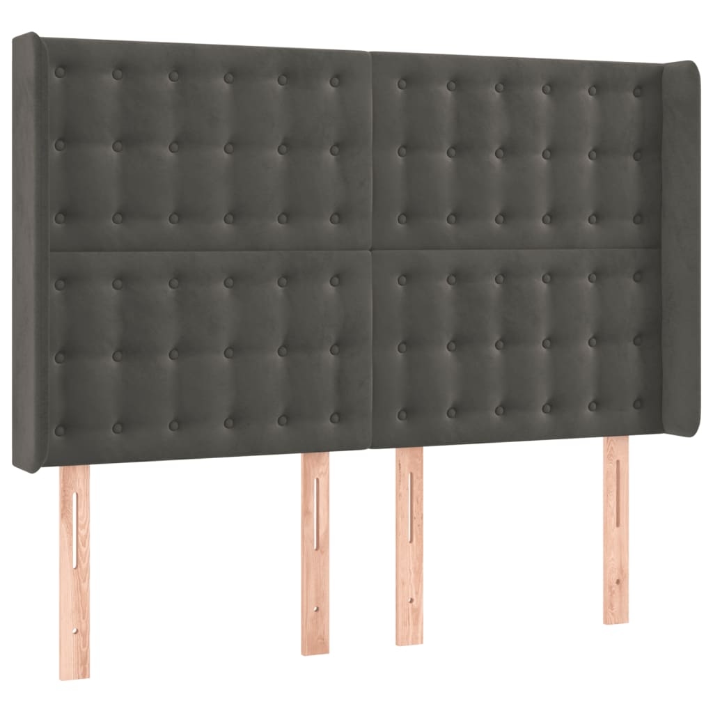 vidaXL Κεφαλάρι με Πτερύγια Σκούρο Γκρι 147x16x118/128εκ.Βελούδινο