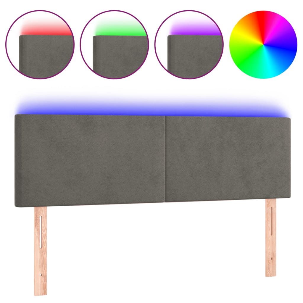 vidaXL Κεφαλάρι Κρεβατιού LED Σκούρο Γκρι 144x5x78/88 εκ. Βελούδινο