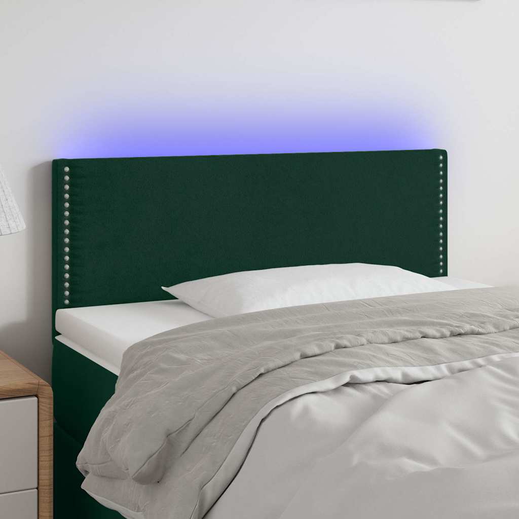 vidaXL Κεφαλάρι Κρεβατιού LED Σκούρο Πράσινο 100x5x78/88 εκ. Βελούδινο