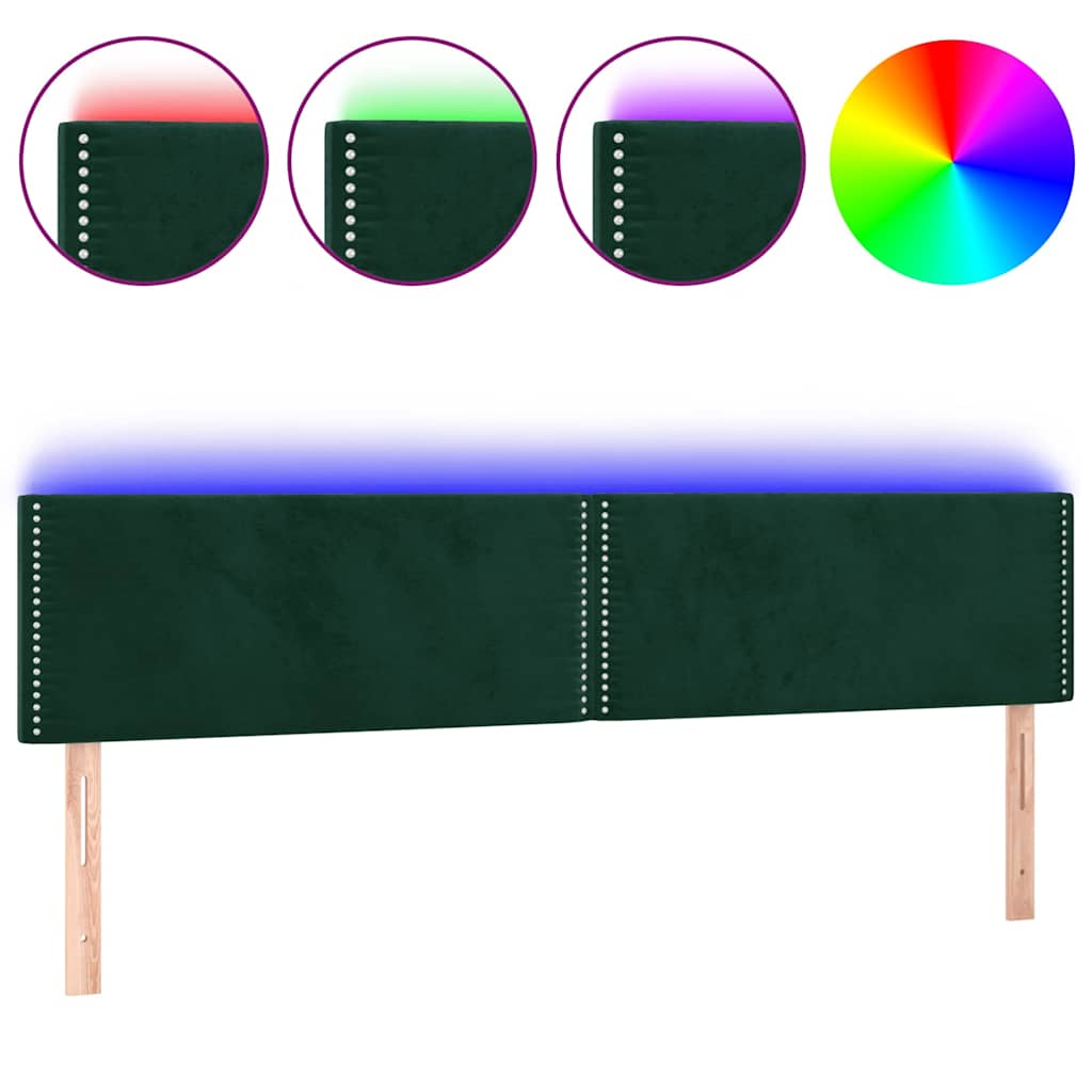 vidaXL Κεφαλάρι Κρεβατιού LED Σκούρο Πράσινο 180x5x78/88 εκ. Βελούδινο