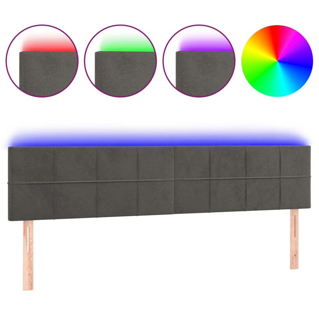 vidaXL Κεφαλάρι Κρεβατιού LED Σκούρο Γκρι 160x5x78/88 εκ. Βελούδινο
