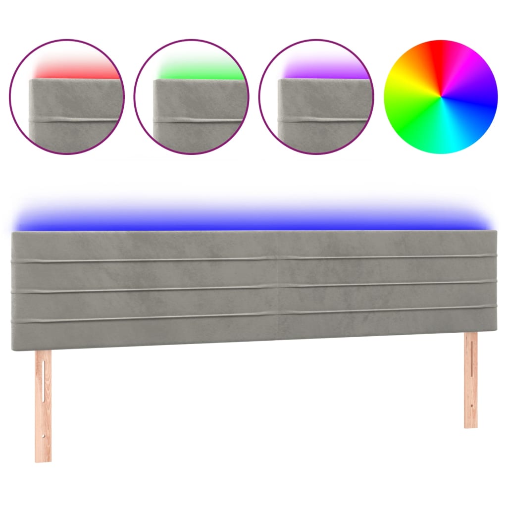 vidaXL Κεφαλάρι Κρεβατιού LED Ανοιχτό Γκρι 160x5x78/88 εκ. Βελούδινο