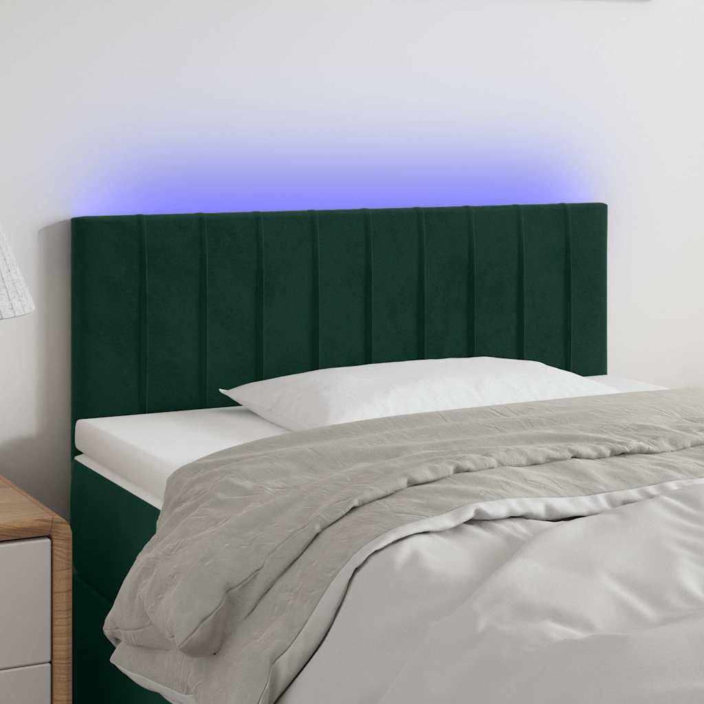 vidaXL Κεφαλάρι Κρεβατιού LED Σκούρο Πράσινο 100x5x78/88 εκ. Βελούδινο