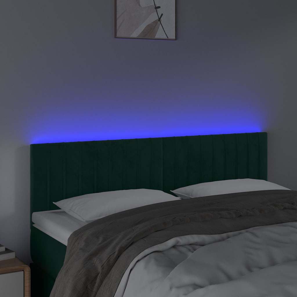 vidaXL Κεφαλάρι Κρεβατιού LED Σκούρο Πράσινο 144x5x78/88 εκ. Βελούδινο