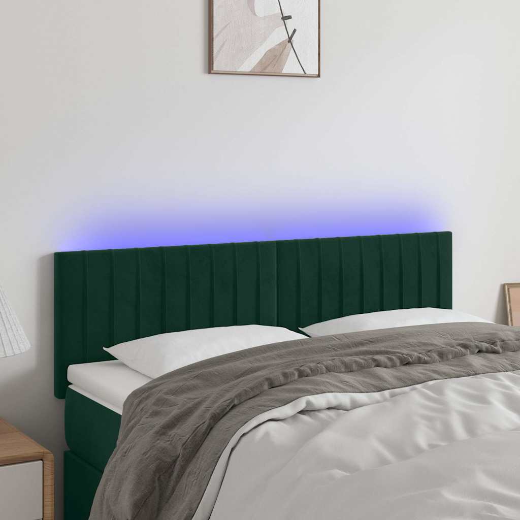 vidaXL Κεφαλάρι Κρεβατιού LED Σκούρο Πράσινο 144x5x78/88 εκ. Βελούδινο
