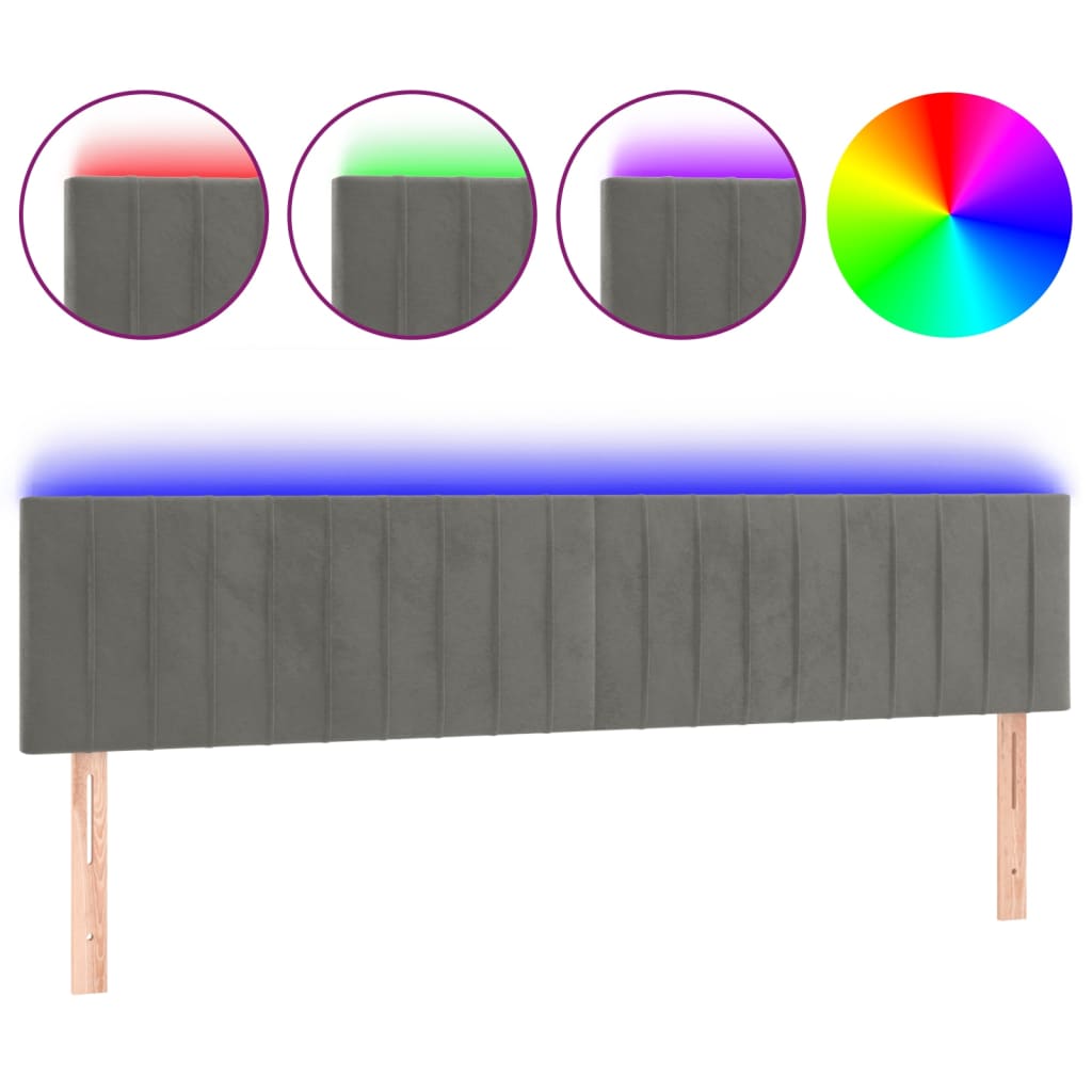 vidaXL Κεφαλάρι Κρεβατιού LED Ανοιχτό Γκρι 160x5x78/88 εκ. Βελούδινο