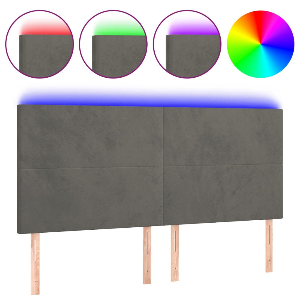 vidaXL Κεφαλάρι Κρεβατιού LED Σκούρο Γκρι 180x5x118/128 εκ. Βελούδινο