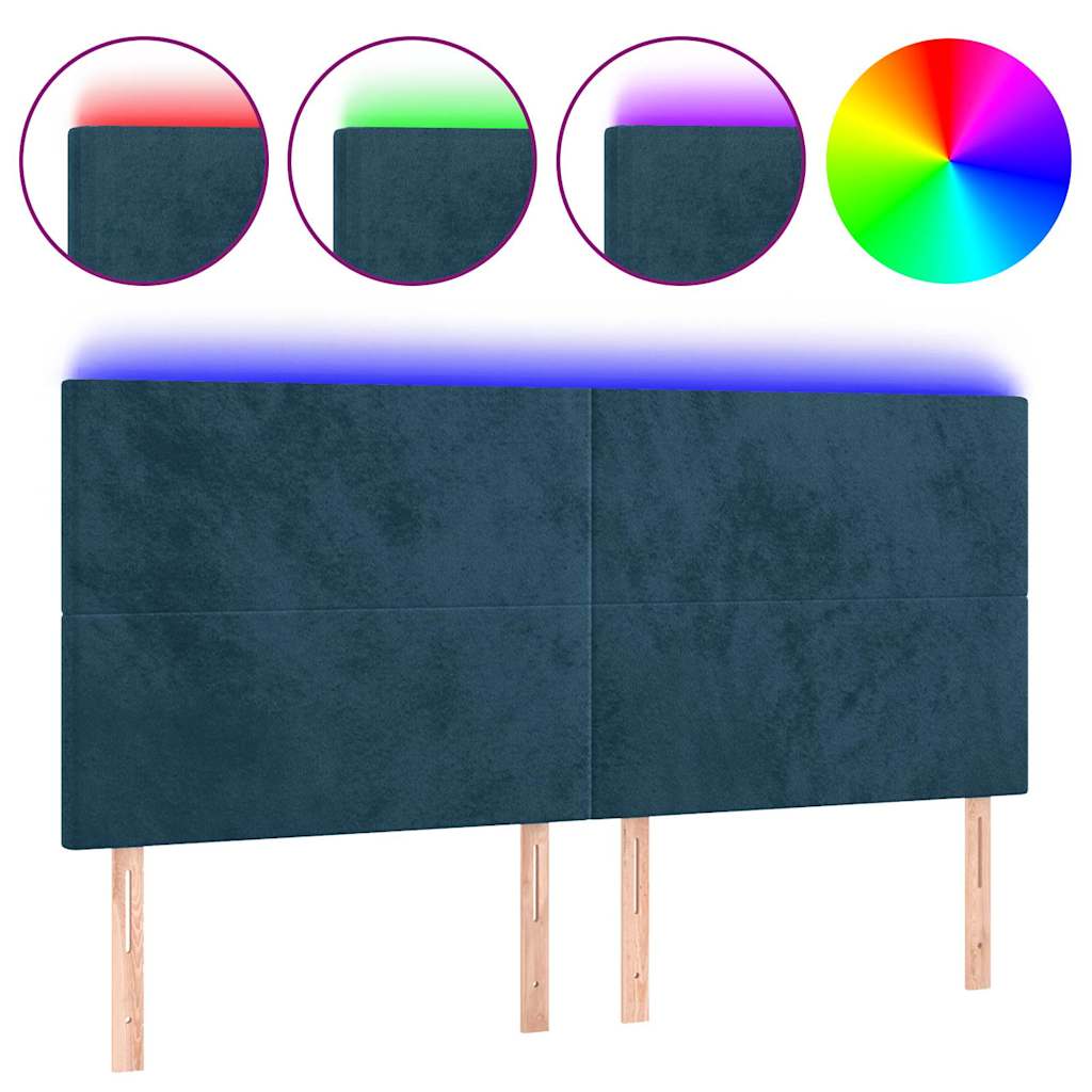vidaXL Κεφαλάρι Κρεβατιού LED Σκούρο Μπλε 180x5x118/128 εκ. Βελούδινο