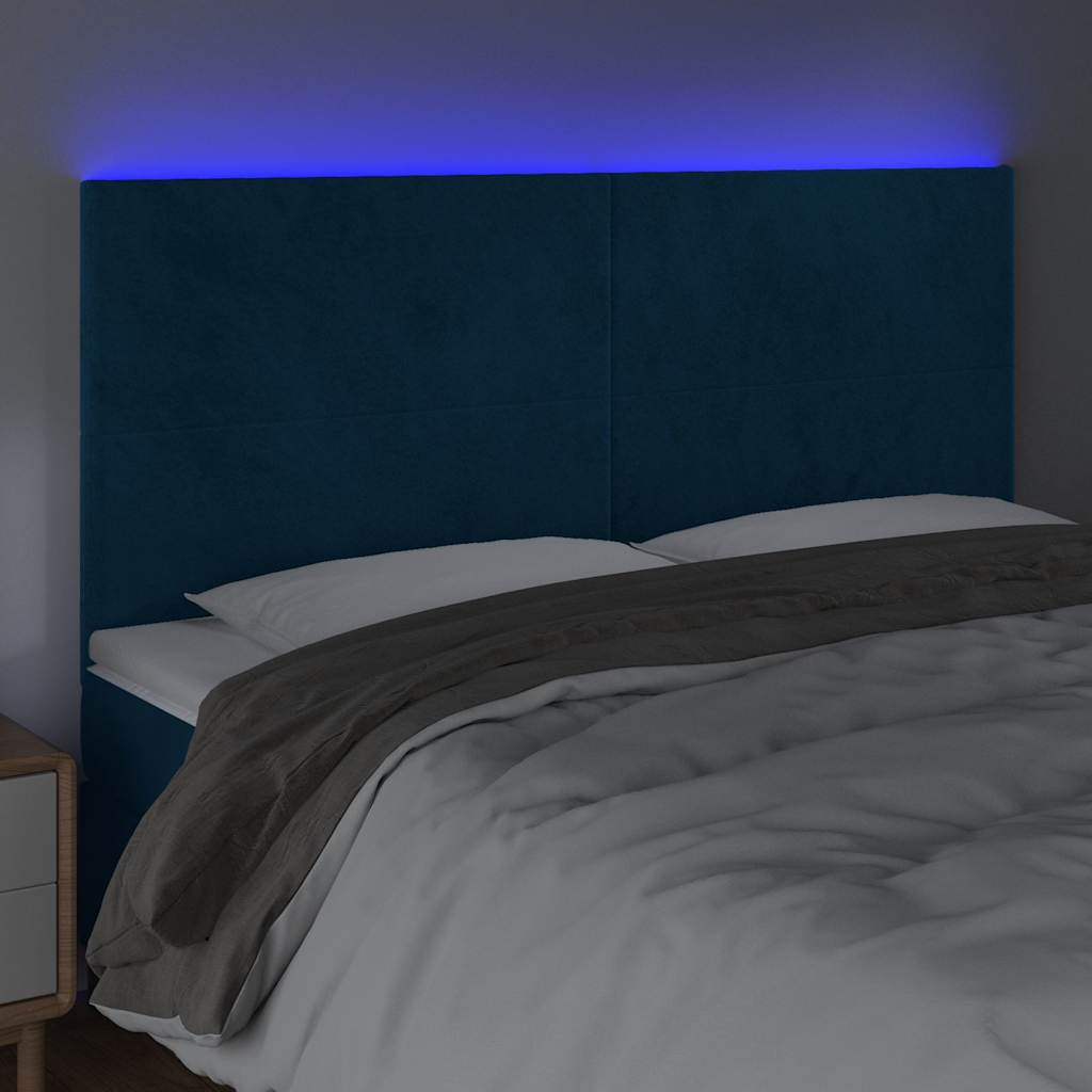 vidaXL Κεφαλάρι Κρεβατιού LED Σκούρο Μπλε 180x5x118/128 εκ. Βελούδινο