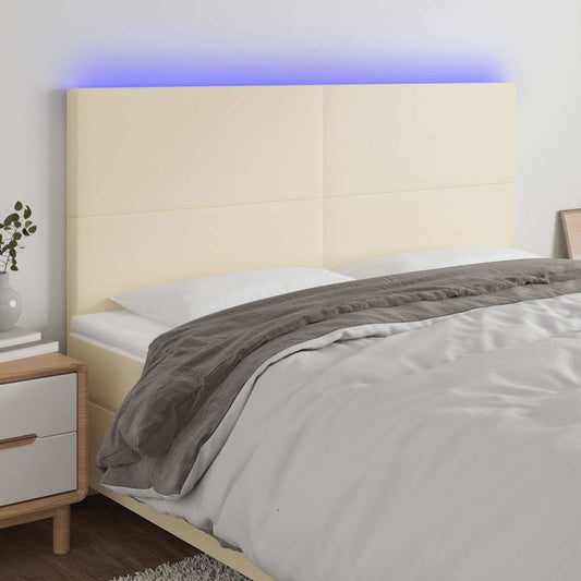 vidaXL Κεφαλάρι Κρεβατιού LED Κρεμ 180x5x118/128 εκ. Συνθετ. Δέρμα