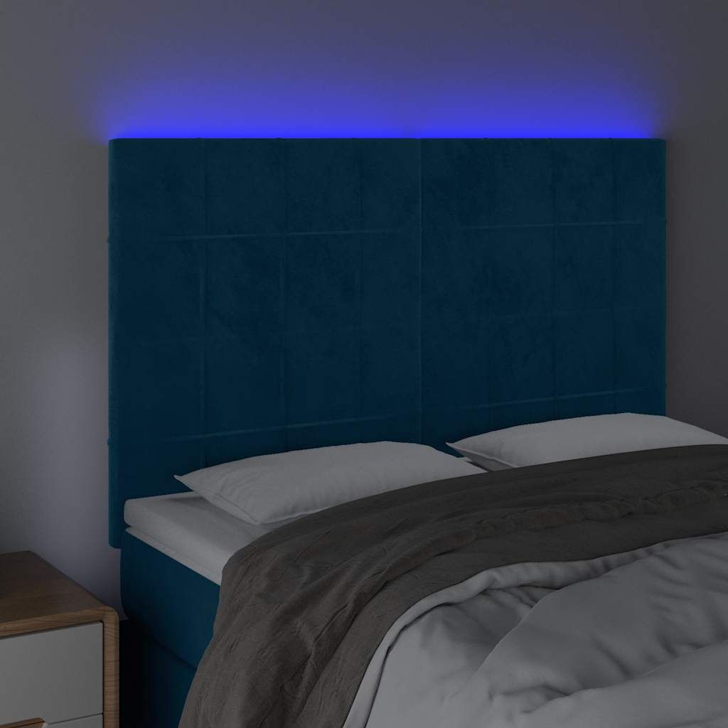 vidaXL Κεφαλάρι Κρεβατιού LED Σκούρο Μπλε 144x5x118/128 εκ. Βελούδινο