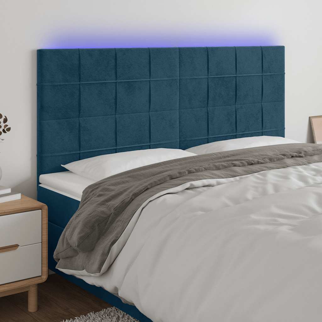 vidaXL Κεφαλάρι Κρεβατιού LED Σκούρο Μπλε 180x5x118/128 εκ. Βελούδινο