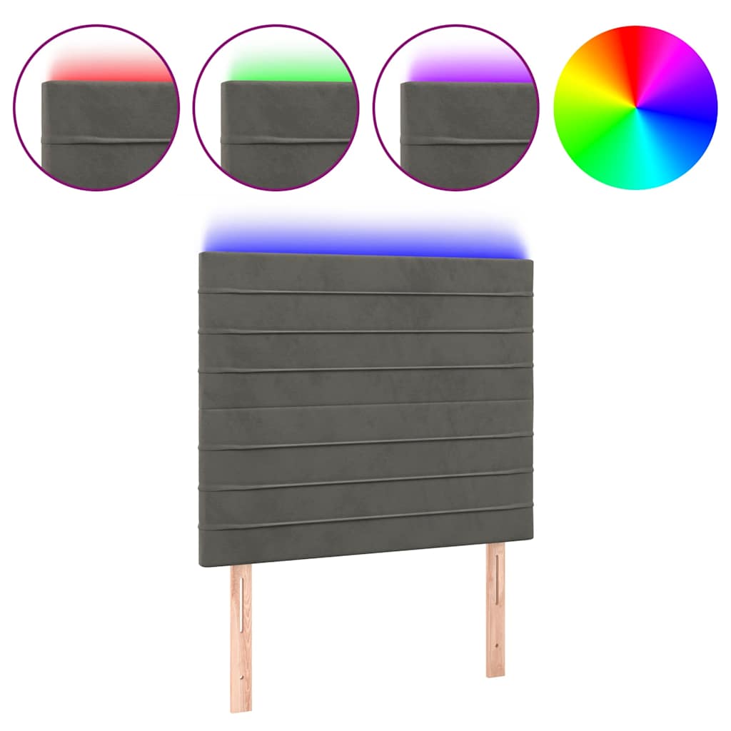 vidaXL Κεφαλάρι Κρεβατιού LED Σκούρο Γκρι 80x5x118/128 εκ. Βελούδινο