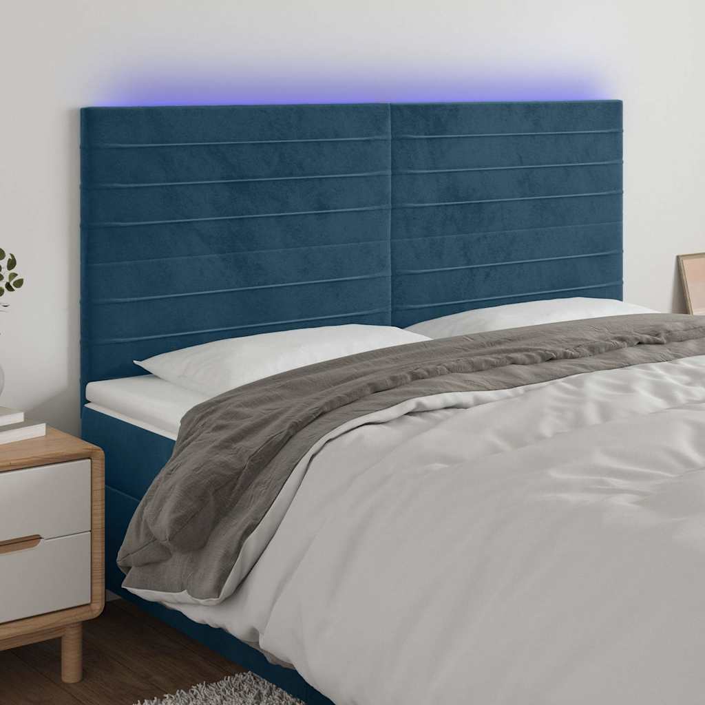 vidaXL Κεφαλάρι Κρεβατιού LED Σκούρο Μπλε 160x5x118/128 εκ. Βελούδινο