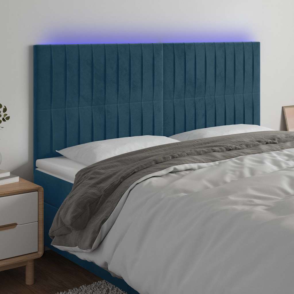 vidaXL Κεφαλάρι Κρεβατιού LED Σκούρο Μπλε 180x5x118/128 εκ. Βελούδινο