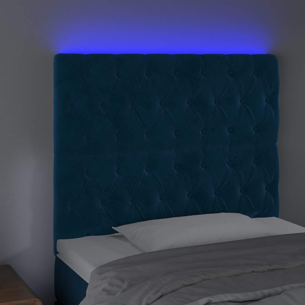 vidaXL Κεφαλάρι Κρεβατιού LED Σκούρο Μπλε 90x7x118/128 εκ. Βελούδινο