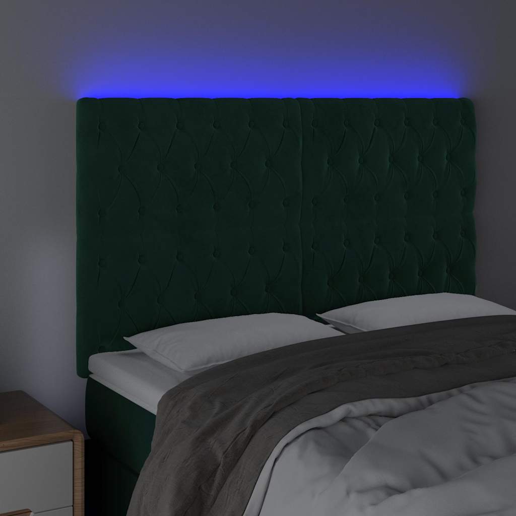 vidaXL Κεφαλάρι Κρεβατιού LED Σκούρο Πράσινο 160x7x118/128 εκ.