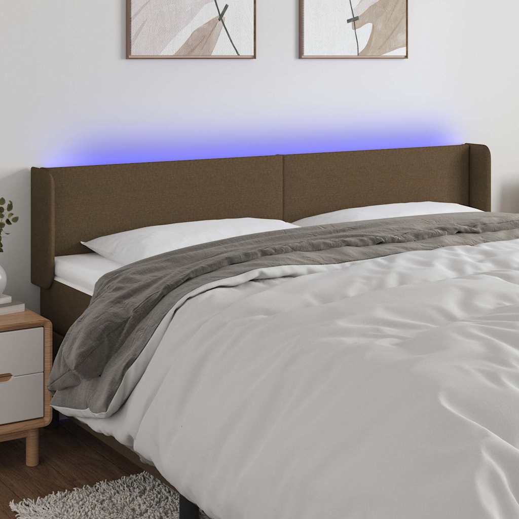 vidaXL Κεφαλάρι Κρεβατιού LED Σκούρο Καφέ 163x16x78/88 εκ. Υφασμάτινο