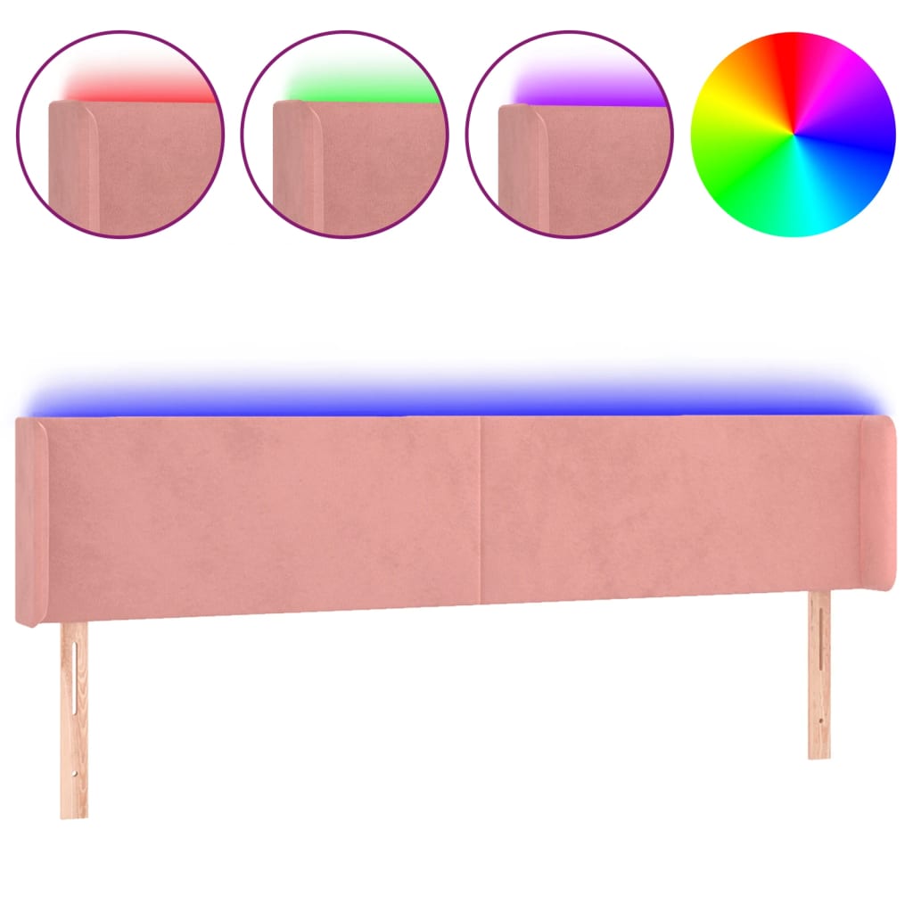 vidaXL Κεφαλάρι Κρεβατιού LED Ροζ 163x16x78/88 εκ. Βελούδινο