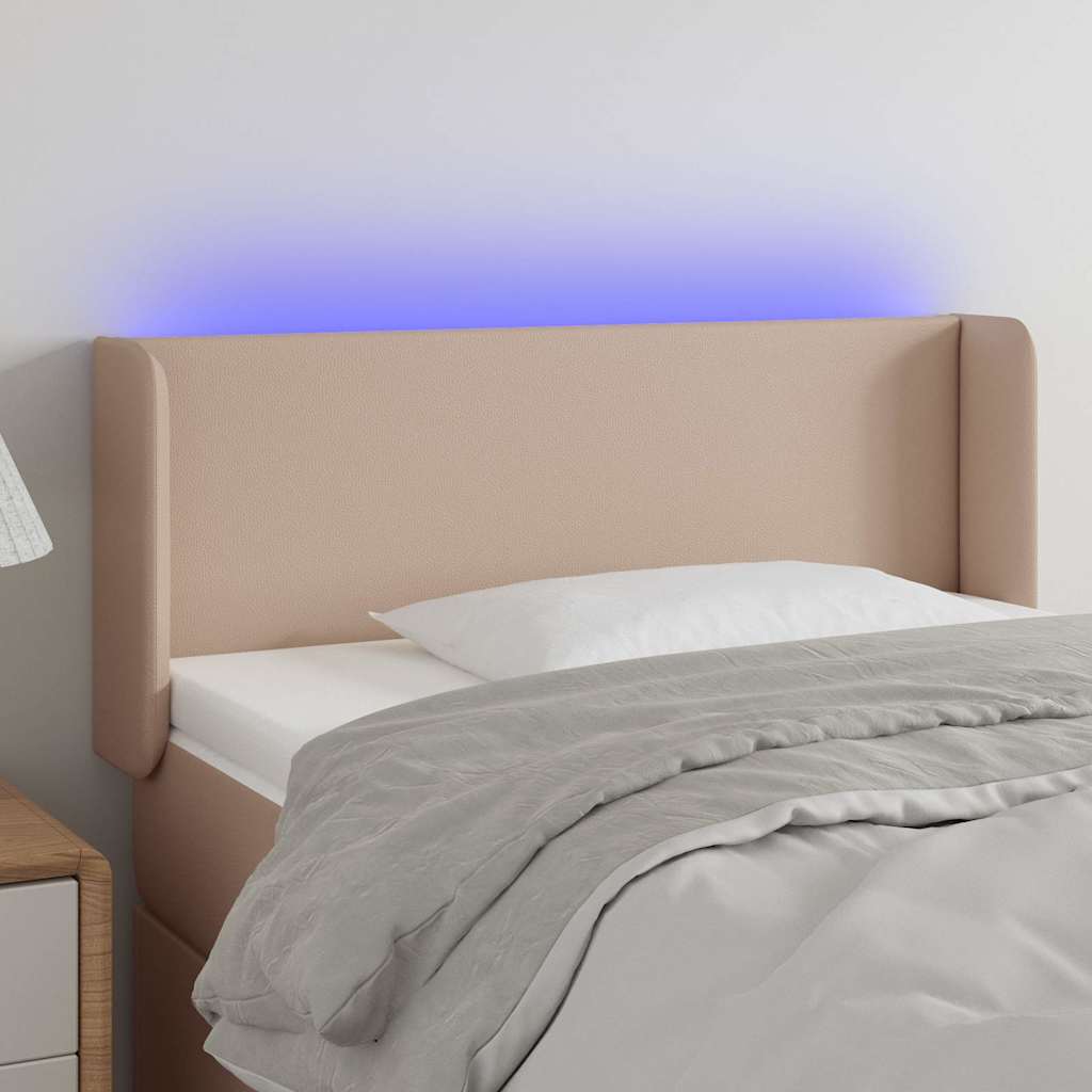 vidaXL Κεφαλάρι Κρεβατιού LED Καπουτσίνο 83x16x78/88 εκ. Συνθετ. Δέρμα