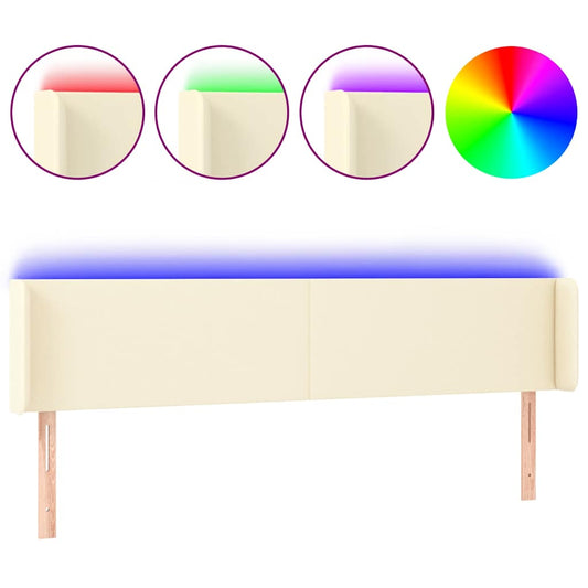 vidaXL Κεφαλάρι Κρεβατιού LED Κρεμ 183x16x78/88εκ. από Συνθετικό Δέρμα