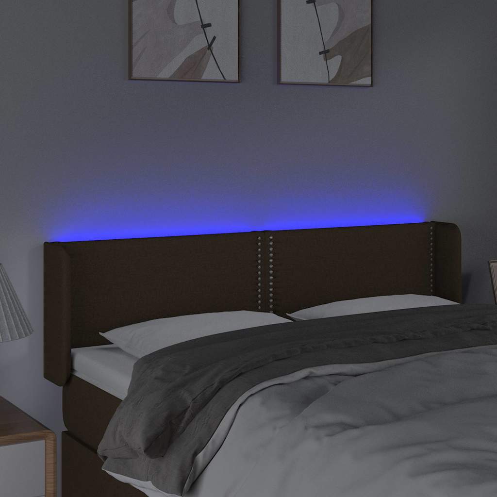 vidaXL Κεφαλάρι Κρεβατιού LED Σκούρο Καφέ 147x16x78/88 εκ. Υφασμάτινο