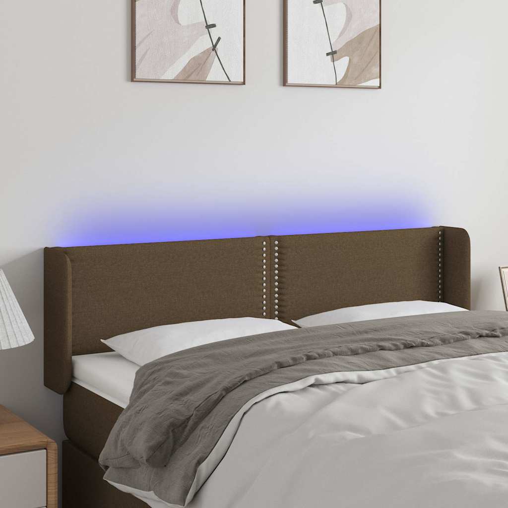 vidaXL Κεφαλάρι Κρεβατιού LED Σκούρο Καφέ 147x16x78/88 εκ. Υφασμάτινο