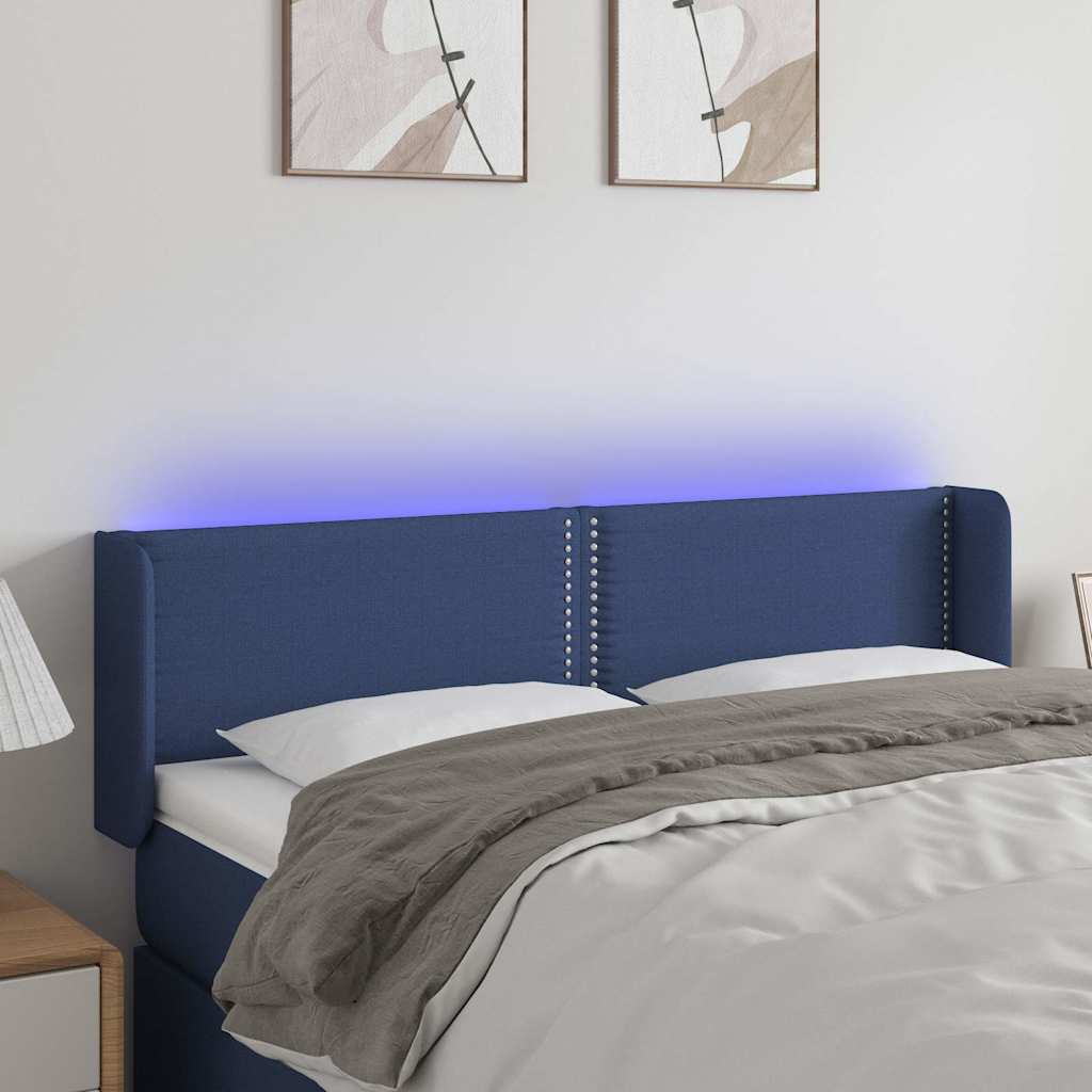 vidaXL Κεφαλάρι Κρεβατιού LED Μπλε 147x16x78/88 εκ. Υφασμάτινο