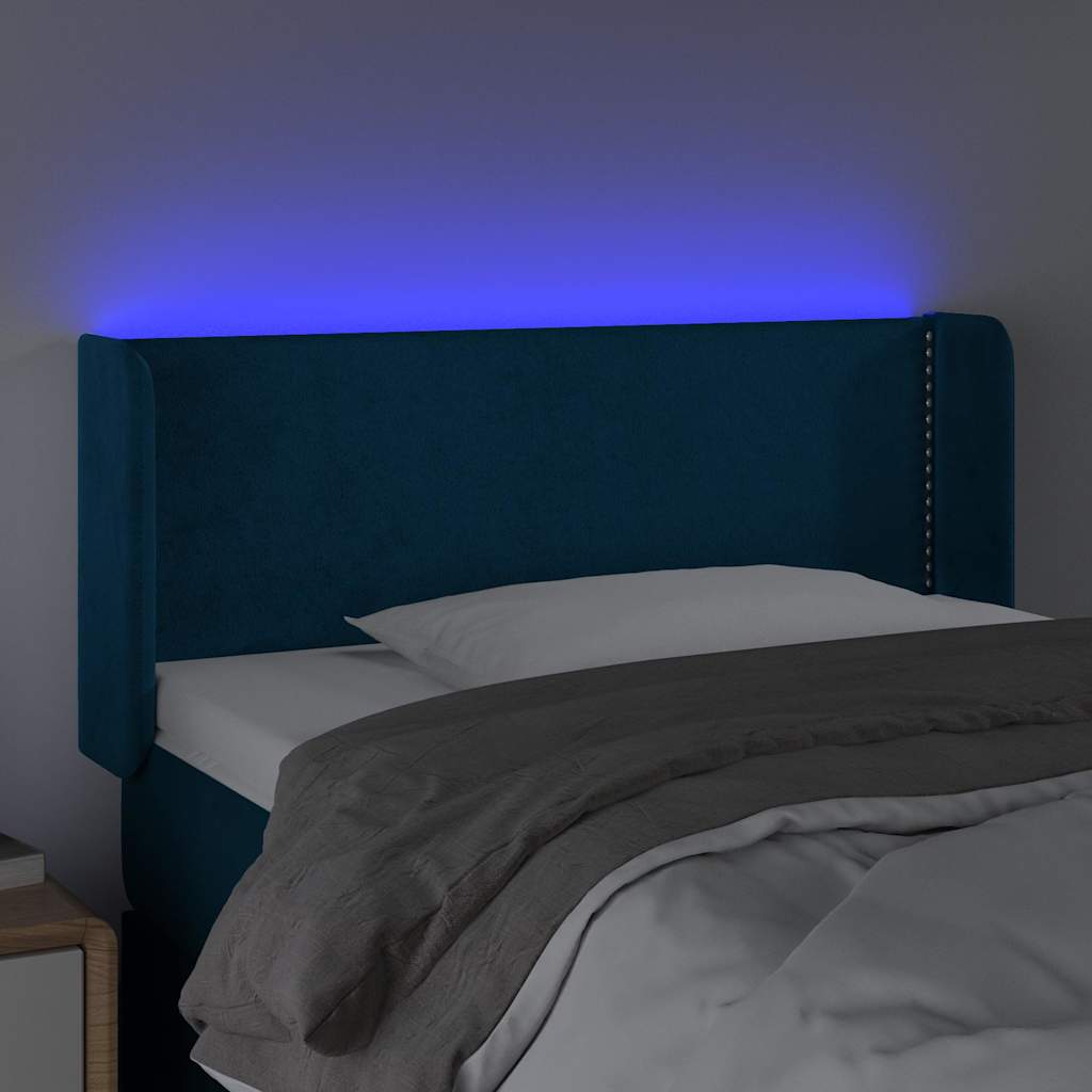 vidaXL Κεφαλάρι Κρεβατιού LED Σκούρο Μπλε 103x16x78/88 εκ. Βελούδινο