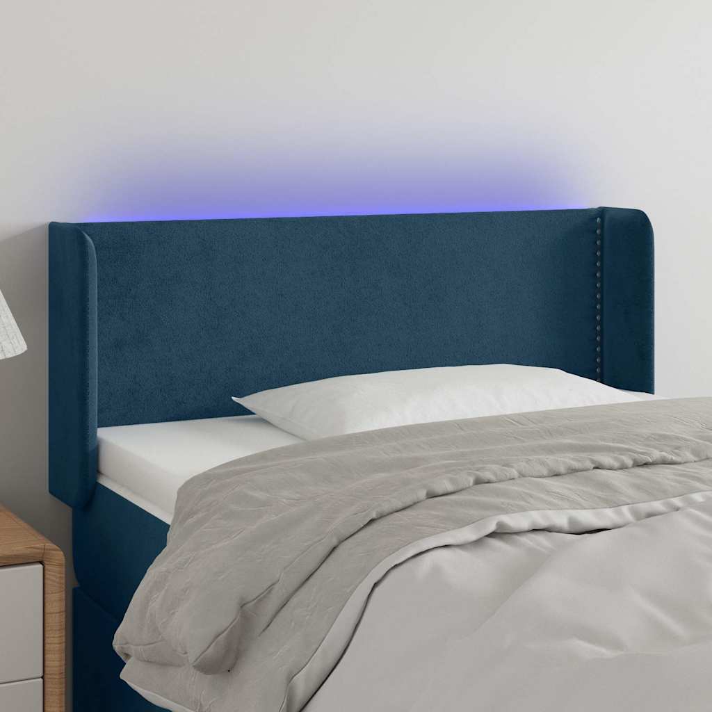 vidaXL Κεφαλάρι Κρεβατιού LED Σκούρο Μπλε 103x16x78/88 εκ. Βελούδινο
