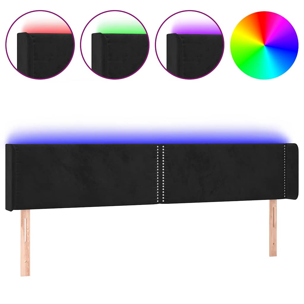 vidaXL Κεφαλάρι Κρεβατιού LED Μαύρο 183x16x78/88 εκ. Βελούδινο