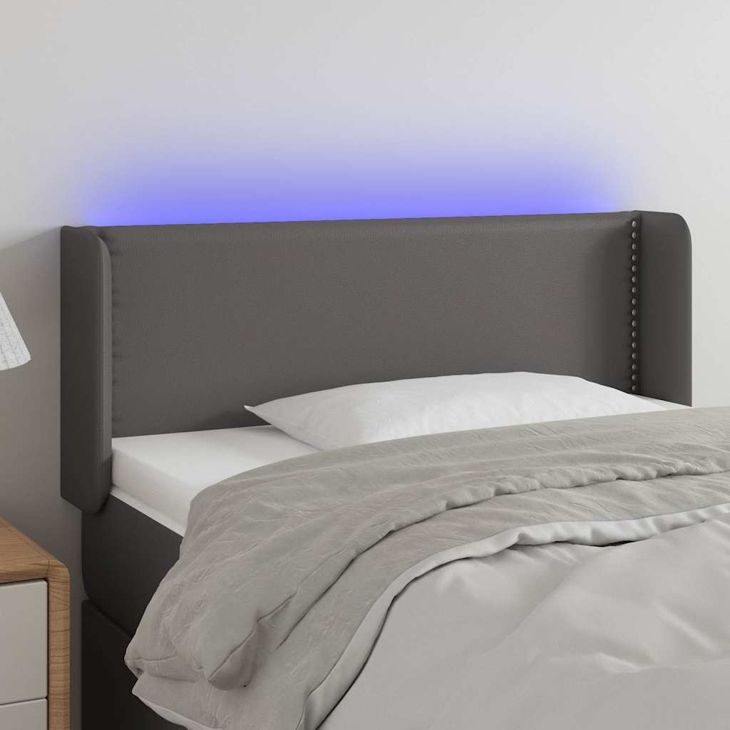 vidaXL Κεφαλάρι Κρεβατιού LED Γκρι 103x16x78/88εκ. από Συνθετικό Δέρμα