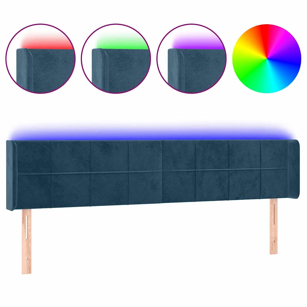 vidaXL Κεφαλάρι Κρεβατιού LED Σκούρο Μπλε 183x16x78/88 εκ. Βελούδινο