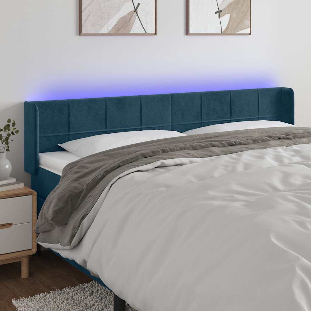 vidaXL Κεφαλάρι Κρεβατιού LED Σκούρο Μπλε 183x16x78/88 εκ. Βελούδινο