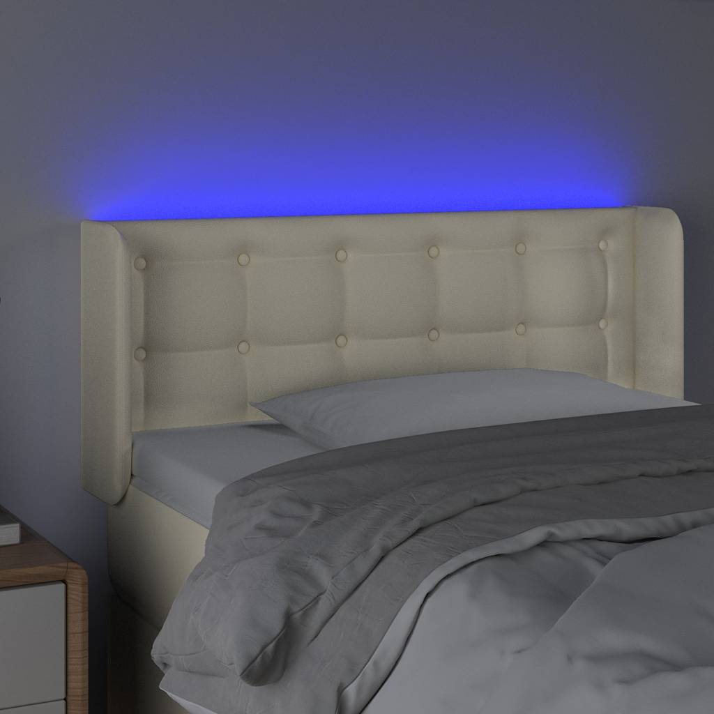 vidaXL Κεφαλάρι Κρεβατιού LED Κρεμ 93x16x78/88 εκ. από Συνθετικό Δέρμα