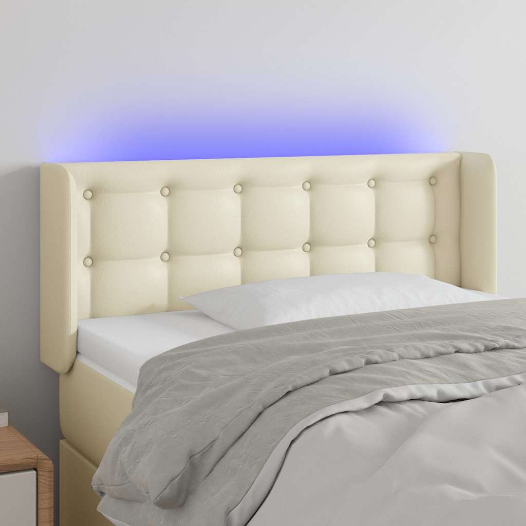 vidaXL Κεφαλάρι Κρεβατιού LED Κρεμ 93x16x78/88 εκ. από Συνθετικό Δέρμα