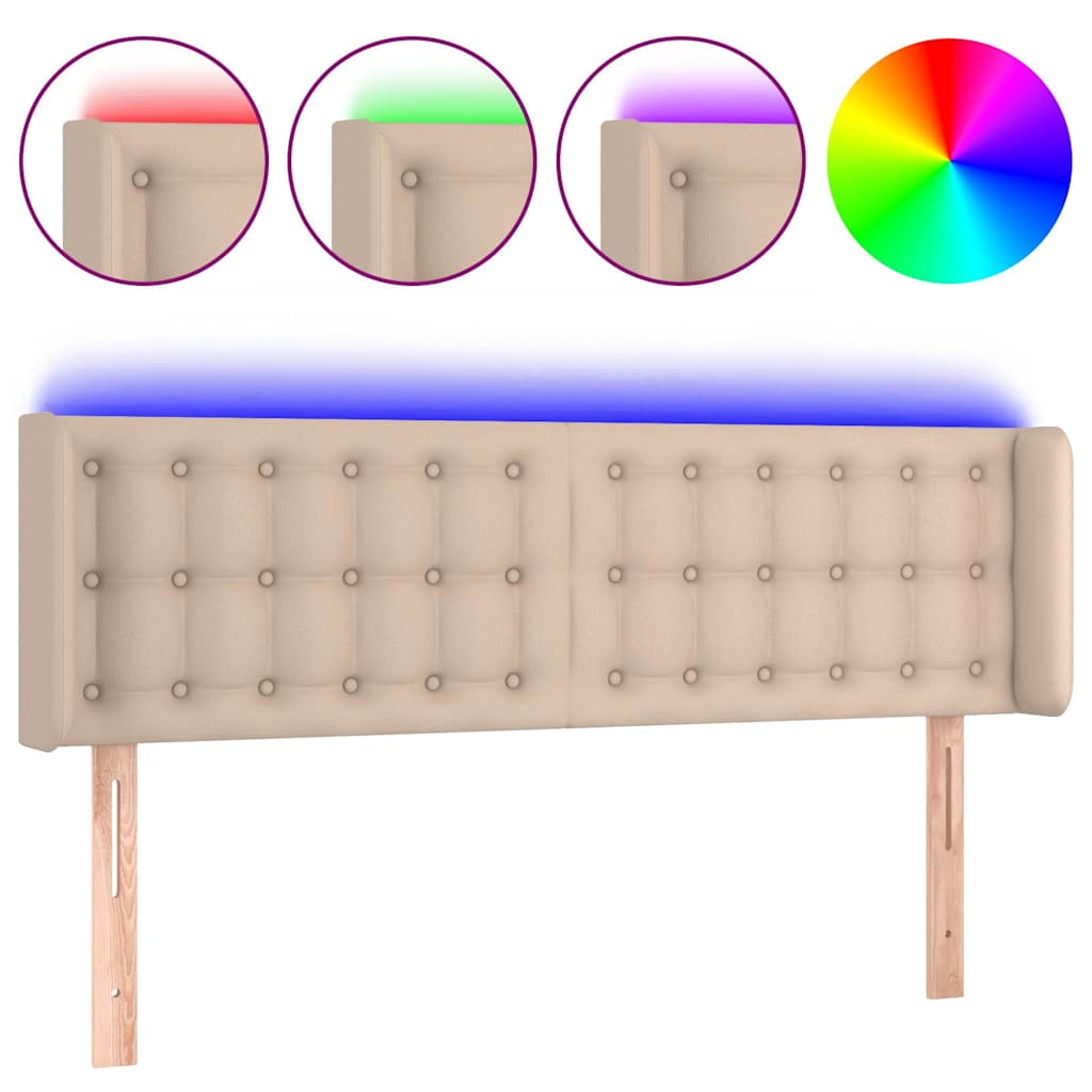 vidaXL Κεφαλάρι Κρεβατιού LED Καπουτσίνο 147x16x78/88εκ. Συνθετ. Δέρμα