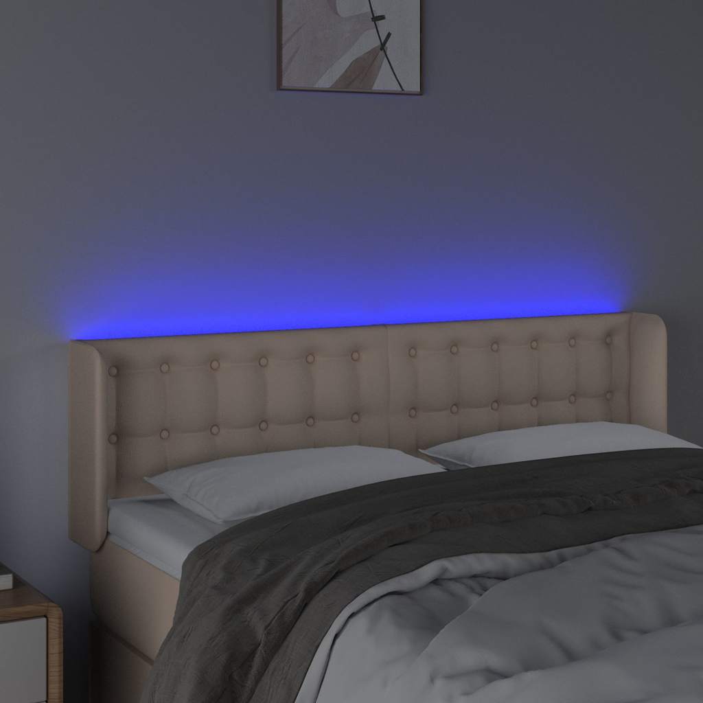 vidaXL Κεφαλάρι Κρεβατιού LED Καπουτσίνο 147x16x78/88εκ. Συνθετ. Δέρμα
