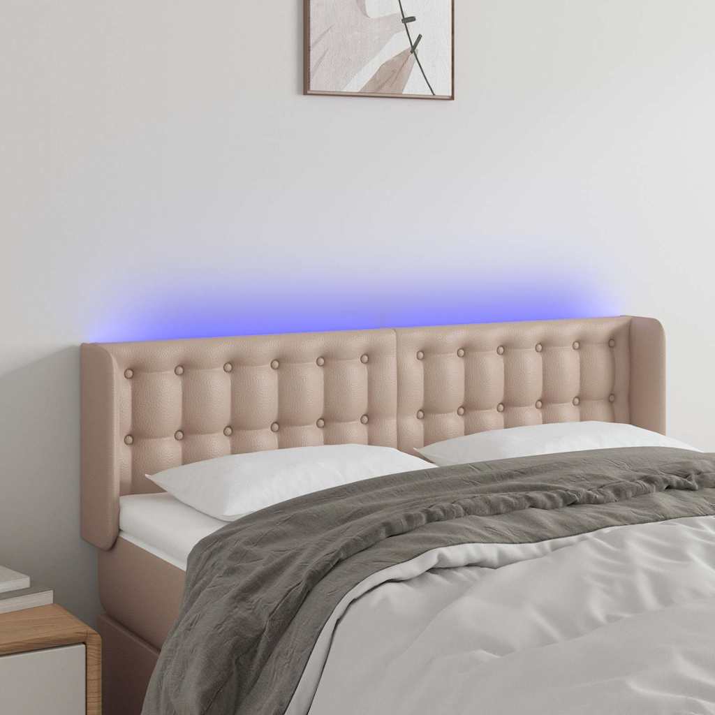 vidaXL Κεφαλάρι Κρεβατιού LED Καπουτσίνο 147x16x78/88εκ. Συνθετ. Δέρμα