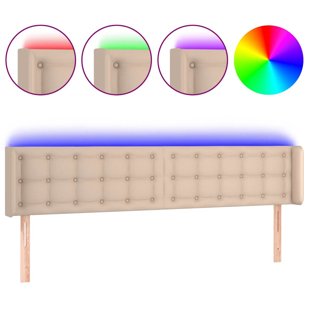 vidaXL Κεφαλάρι Κρεβατιού LED Καπουτσίνο 203x16x78/88εκ. Συνθετ. Δέρμα